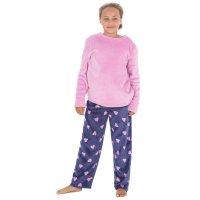 15C647: Girls Super Soft Printed Fleece Lounge Set- Hearts (9-13 Years)